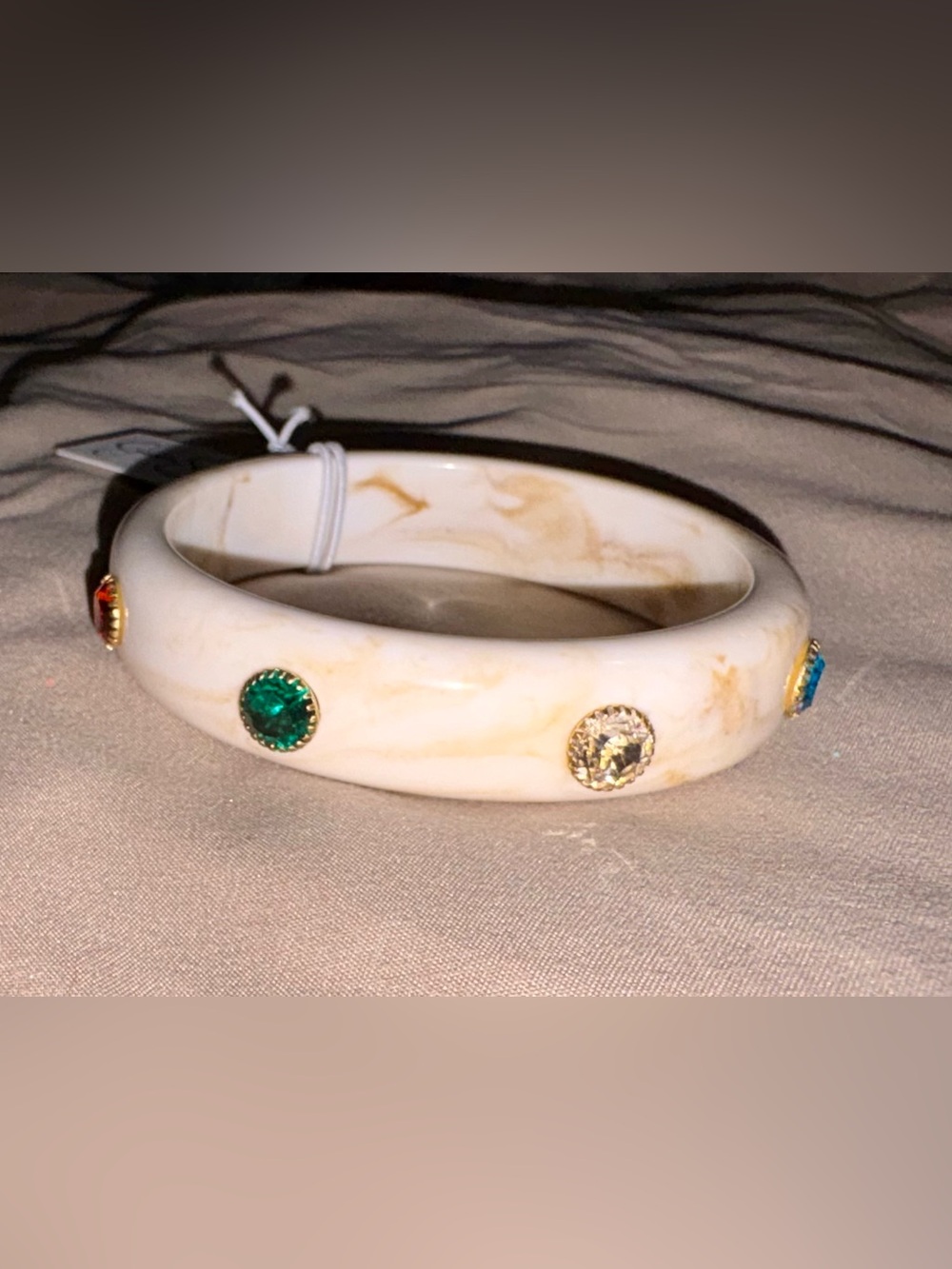 Jessica Simpson Ivory Resin Multicolor Crystal Bangle Bracelet NWT